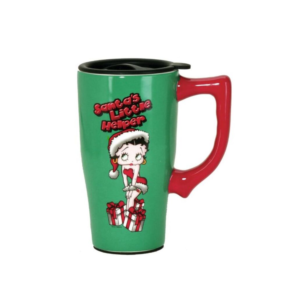 Spoontiques Betty Boop Christmas Santa Travel Mug 18 oz , Green